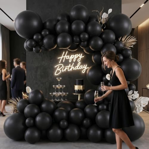 Black Latex Balloon Garland Kit - 96pcs Matte Balloons for Party Decor