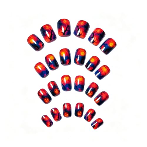 Halloween Press-On Nails Short Square Night Sky Dead Tree Pumpkin Style77