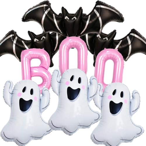 Halloween Foil Balloons Set with Ghost, Bat & Boo Letter Decor - 16 Inch