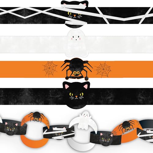 Halloween Paper Garland - 100 Precut Spooky Prints DIY Party Decor & Classroom Craft