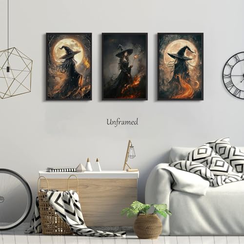 Halloween Witch Canvas Wall Art Poster - 24x16 Inches Dark Gothic Decor