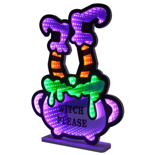 Halloween Witch Legs Infinity Mirror Tunnel Light with Poison Cauldron - Purple