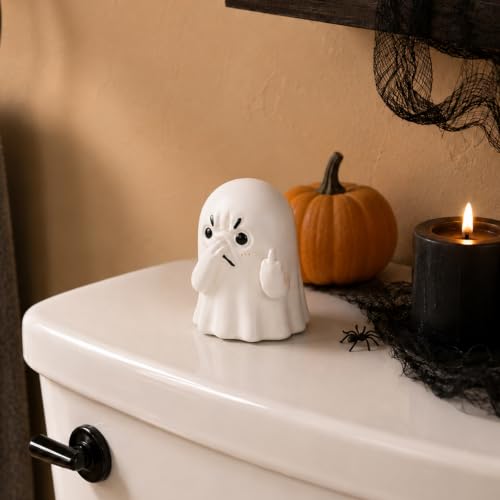 Funny Ghost Figurine Holding Nose - Halloween Decor with Middle Finger Variation