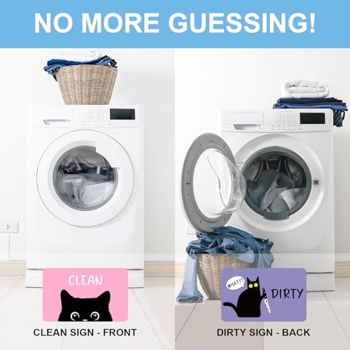 Pink Cat Dishwasher Magnet - Reversible Black Cat Clean Dirty Sign, Kitchen Refrigerator Reminder