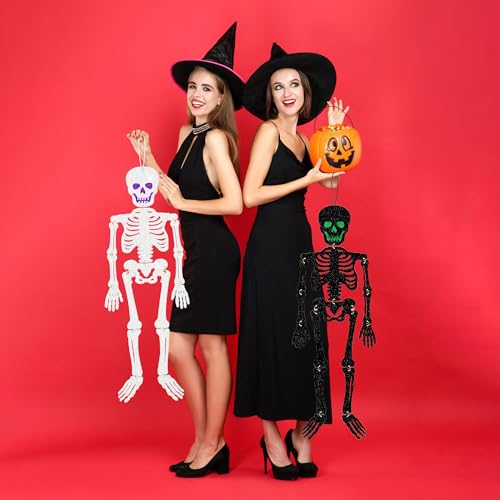 2-Pack Glitter Halloween Skeleton Hanging Decorations for Indoor & Outdoor Use