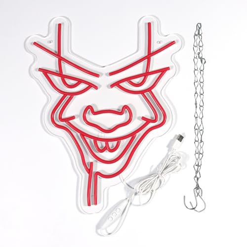 Scary Clown Neon Sign - Red LED Halloween Wall Decor 12.2 x 15.7 Inches