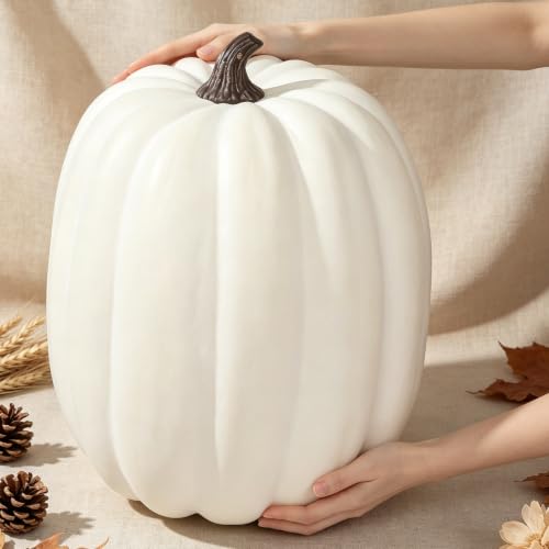 Large 19-Inch Oblong White Artificial Foam Pumpkin - Fall Decor