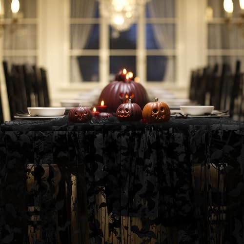 Black Bat Halloween Table Runner - 10ft Gothic Tulle Decor, Variation of 3