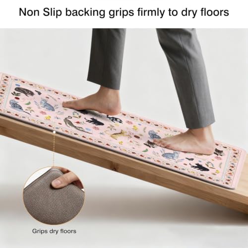 Anti-Fatigue Kitchen Mat Set 2026 - Pink, 17x47 & 17x30 Inches, Non-Slip, Washable, Pumpkin Decor, Halloween Rugs, Spooky Season