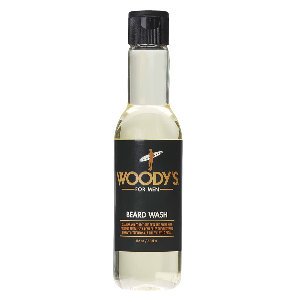 Woody's Beard Wash for Men - Beard Wash and Conditioner, Cleanses Facial Hair & Skin, Aloe Vera & Chamomile Scent, 6.3 fl oz