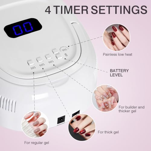 White Cordless UV LED Nail Lamp 60W Rechargeable Nail Dryer with Auto Sensor & 4 Timer Modes