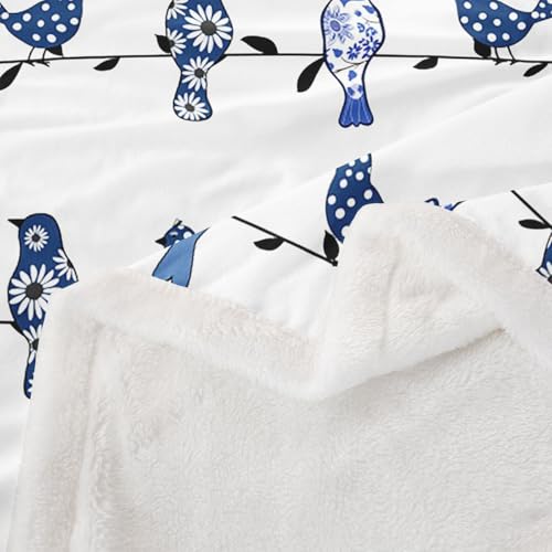 Kids Bird Blanket Throw - Blue, Multi 6 / Boho Nature Floral Animal Print