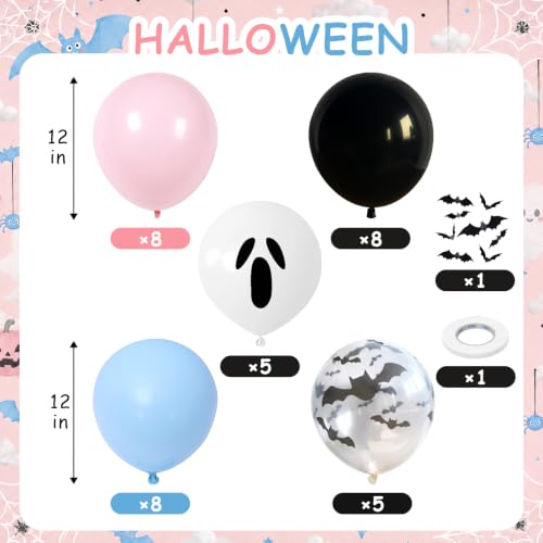 Halloween Gender Reveal Balloons Set Pink Blue Ghost Variation - 36 Latex Decorations