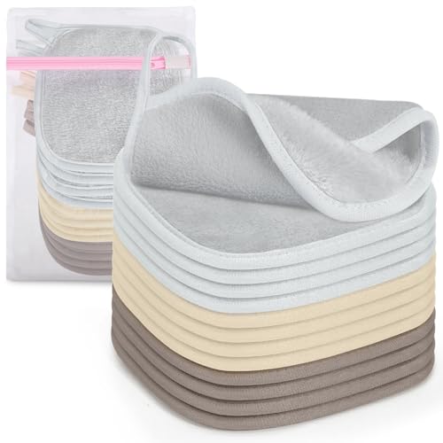 Reusable Makeup Remover Cloths Set - Khaki Brown-Grey, 12 Pack, 6x6 Inch Face Towels