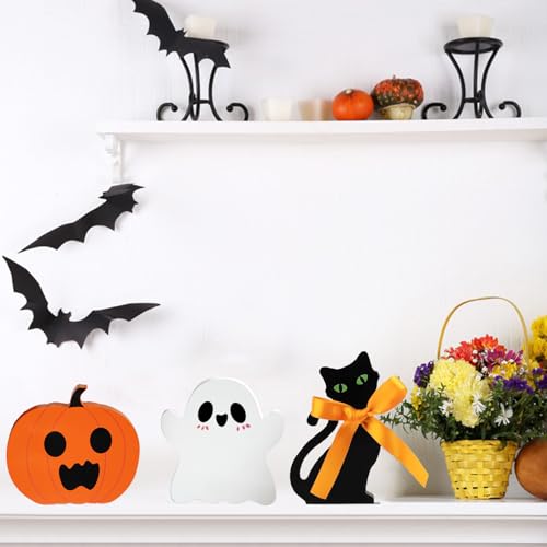 Halloween Wooden Decor Set - Ghost Pumpkin Black Cat Indoor Signs