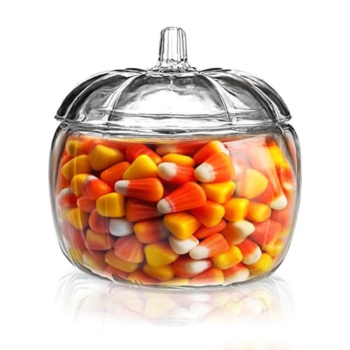 Large Glass Pumpkin Candy Jar with Lid – Fall Decor & Treat Storage