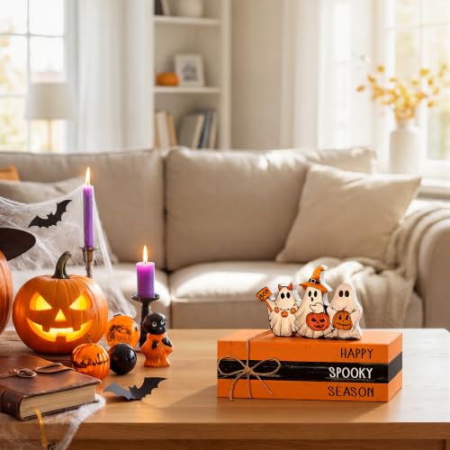 Halloween Ghost Wooden Block Decor Set - Spooky Season Halloween Decor