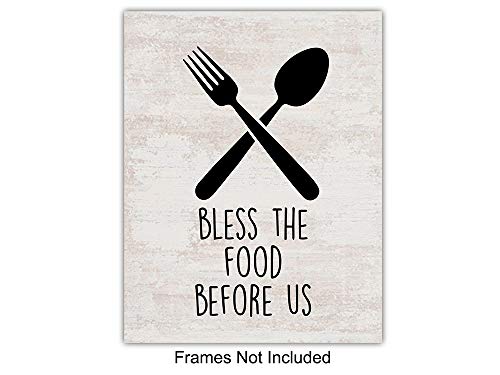 Boho Christian Wall Art Prints - Floral Food Blessing Sign Set for Kitchen & Dining