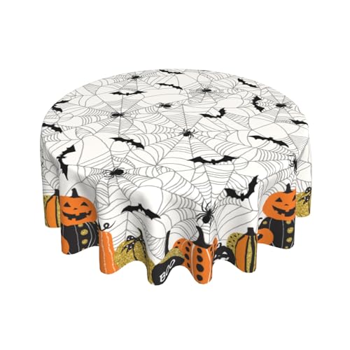 Spider Web Halloween Round Tablecloth 60 Inch Water-Resistant Reusable Decoration