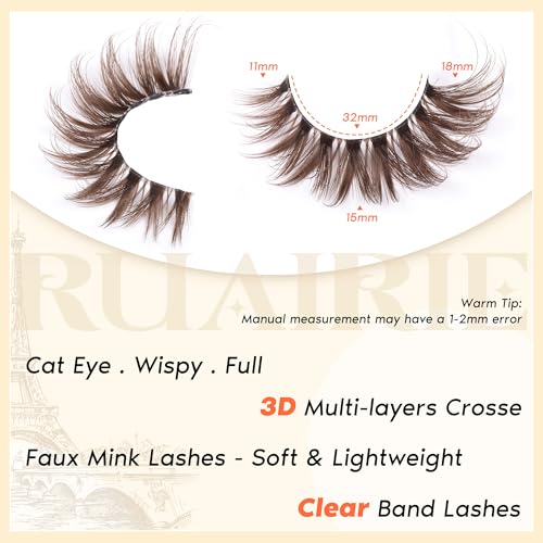 Wispy Brown Cat Eye False Eyelashes - 11-18mm Full Strip, CD Curly, 7 Pairs, B.wispy Style