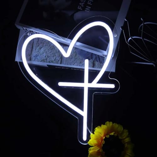 Heart Cross Neon Sign - Dimmable LED Wall Decor for Home and Events