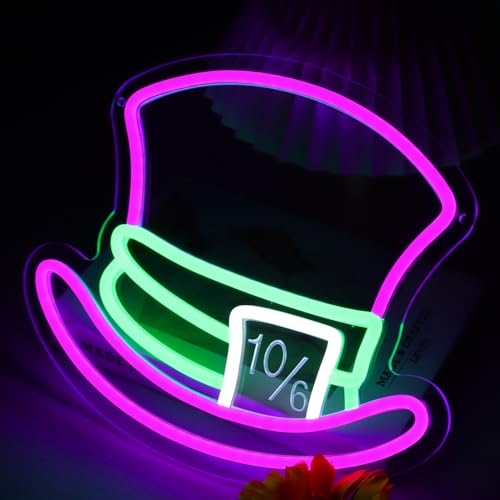 Purple Mad Hatter Neon Sign Wall Decor Dimmable LED Light for Bedroom & Party