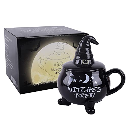 Large Witch Coffee Mug with Lid - Halloween Cauldron Themed Novelty Cup, 14oz
