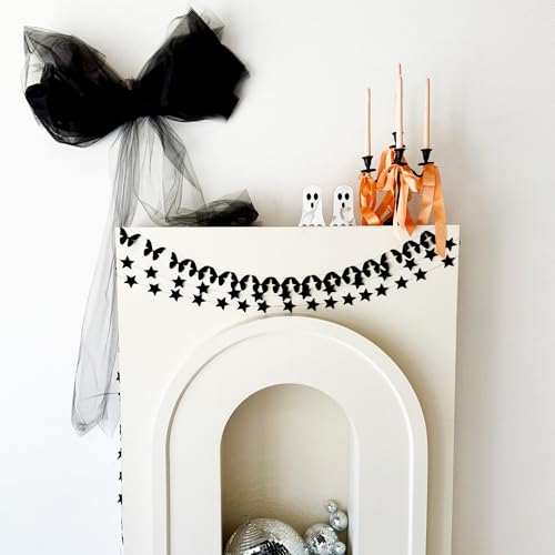 Black Butterfly Garland - Pre-Strung Felt Halloween Wall Decor, 9 Feet - Black