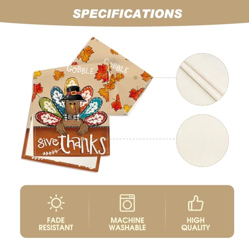 Turkey Give Thanks Thanksgiving Table Runner 13x72 Inch Fall Autumn Kitchen Decor Brown