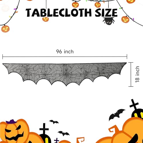 Halloween Spiderweb Lace Fireplace Mantel Decor 18x96 Inch Black Scarf