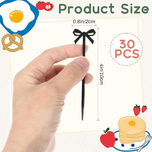 Black Bowknot Toothpicks for Appetizers and Drinks - 30 Pack