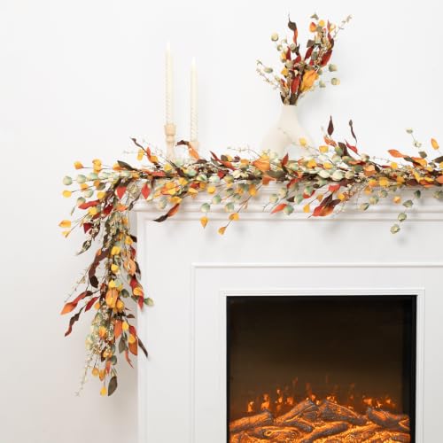 6FT Autumn Eucalyptus Leaves Garland Fall Decor for Thanksgiving & Halloween