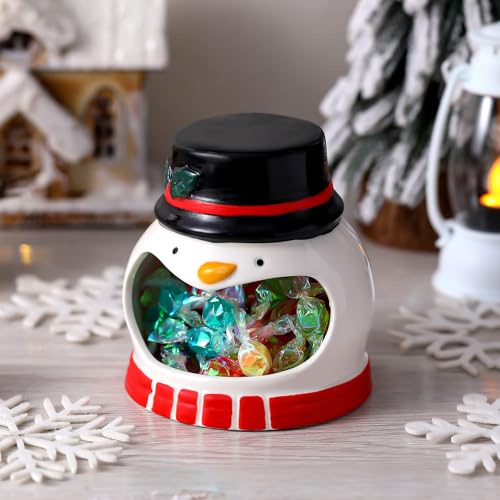Ceramic Snowman Candy Dish - Winter Holiday Table Centerpiece & Decor