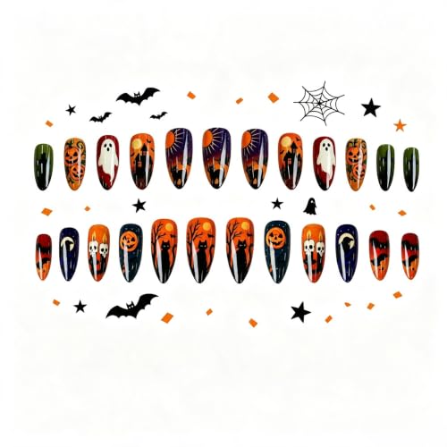 Halloween Press On Nails Short Almond Fake Nails Set - 24Pcs, Style 83