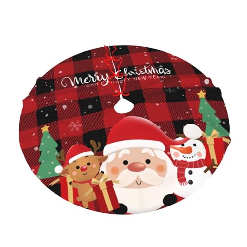 Buffalo Plaid Santa Claus Deer Snowman Christmas Tree Skirt 48 Inch - Holiday Decor