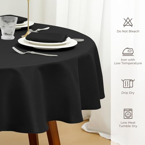 Romanstile 60-Inch Round Black Tablecloth - Durable Polyester Cover for Indoor & Outdoor Use