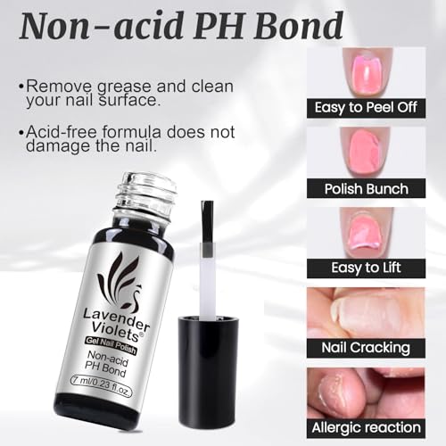 Night Glow Blooming Gel & Top Coat Set for Nails - 6 Pieces, Lavender Violets