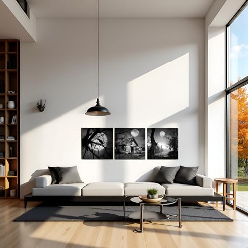 Nachic Wall Spooky Forest Canvas Wall Art - Black Halloween Gothic Decor - 3 Pieces