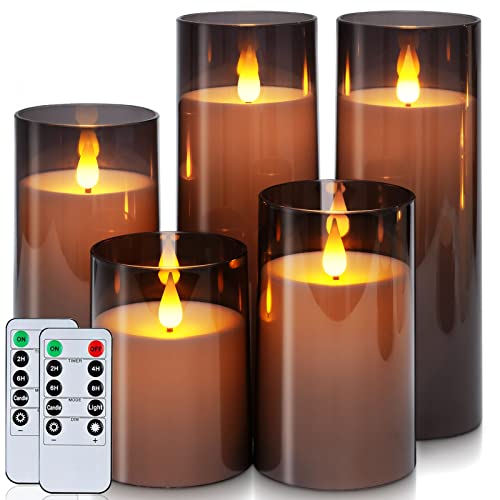 Gray Flickering Flameless Candles Set of 5 with Remote Control - Halloween Decor
