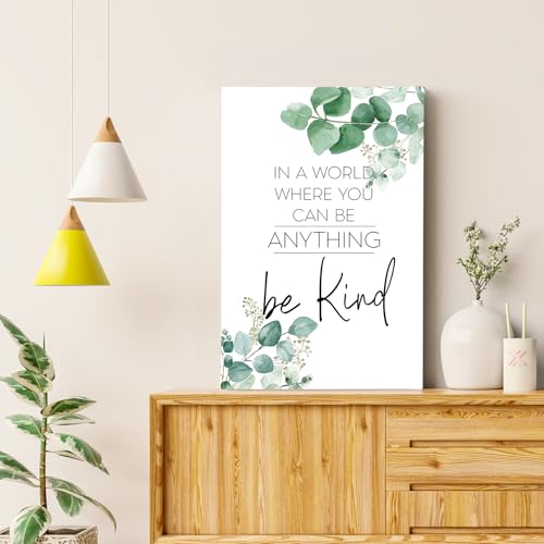 Be Kind Inspirational Framed Canvas Wall Art - Eucalyptus Botanical Motivational Decor 16x24 - Variation of Be Kind6