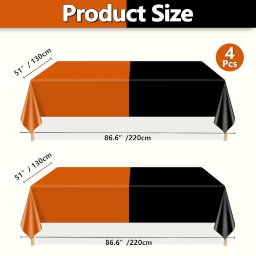 Halloween & Graduation Orange Black Rectangle Tablecloths - 4 Pack, 51x86 Inch - Variation: Orange & Black