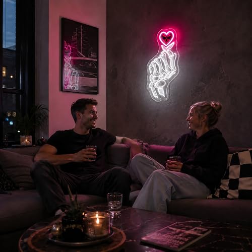 Skeleton Neon Sign for Wall Decor LED Neon Lights - Skeleton Finger Heart Variation
