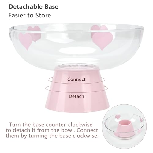 Pink Decorative Pedestal Candy Bowl - Large Clear Plastic Fruit & Snack Centerpiece