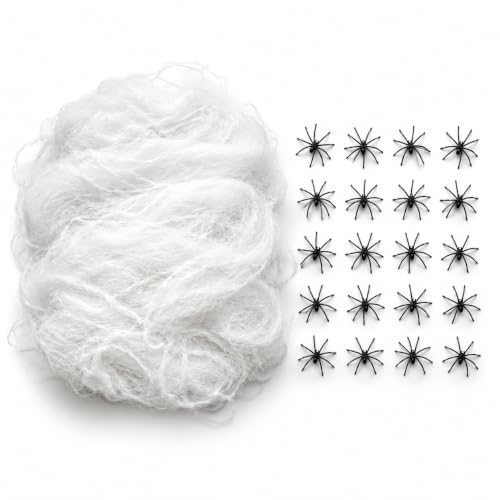 Vellax Halloween Spider Web Decorations with 20 Spiders - 200g Stretchable Cobweb for Indoor & Outdoor Use