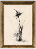 Line Witch Canvas Wall Art - Gold Framed Gothic Halloween Decor - 16x12 inches