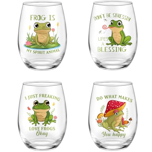 Frog Stemless Wine Glasses Set - 15 oz Christmas Frog Gifts Cups - Variation: Frog