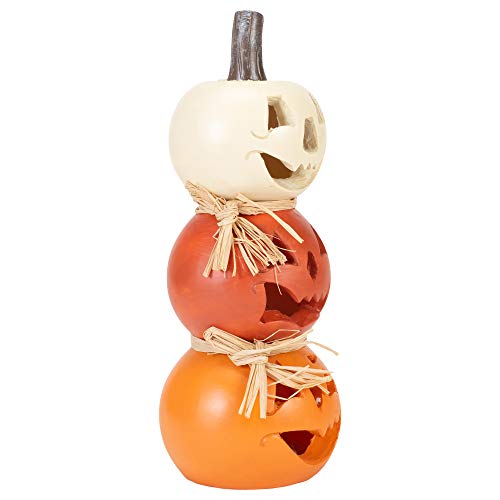 Stacked Jack-O-Lantern LED Resin Figurine - Halloween Decor, 12 Inches