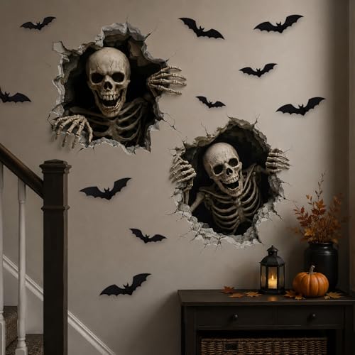 Halloween Skeleton Wall Stickers 3D Spooky Decals for Haunted House & Party Decor