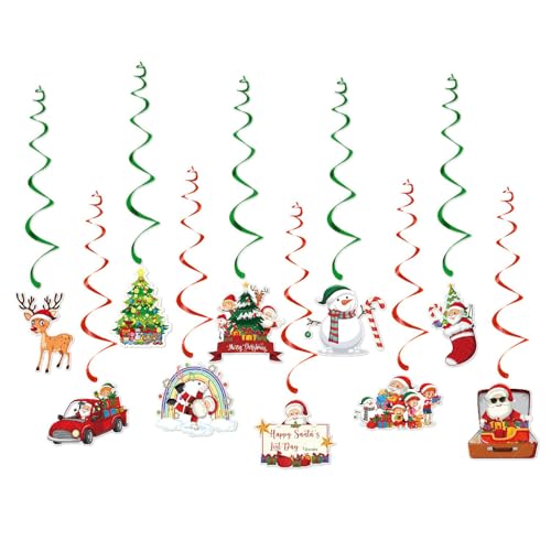 10Pcs Christmas Hanging Decorations Swirls Elk Snowman Ceiling Decor Holiday Indoor Outdoor