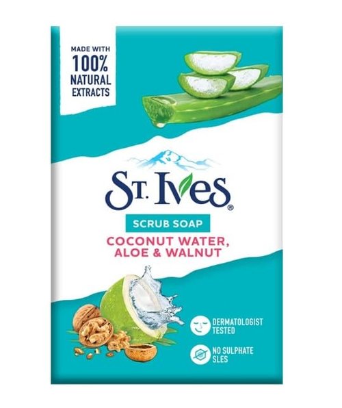 St. Ives' Scrub Bar Soap with Coconut Water, Aloe, and Walnut (4 Packs)